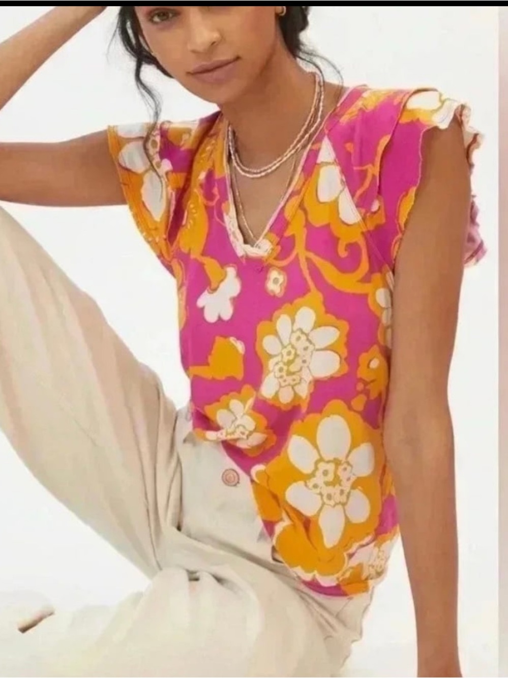 Maeve by Anthropologie Catie Ruffle Sleeve Floral short sleeve Shirt